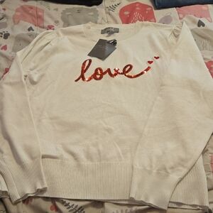 Marbled Cream Sweater with Red Love Script